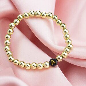 Initial bracelet, letter A bracelet, gold beads bracelet, stackable bracelet